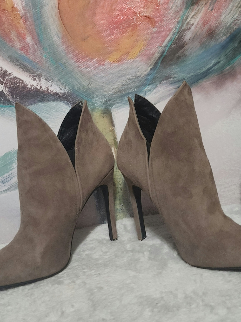 Nine West Taupe Suede High-Heel Ankle Booties